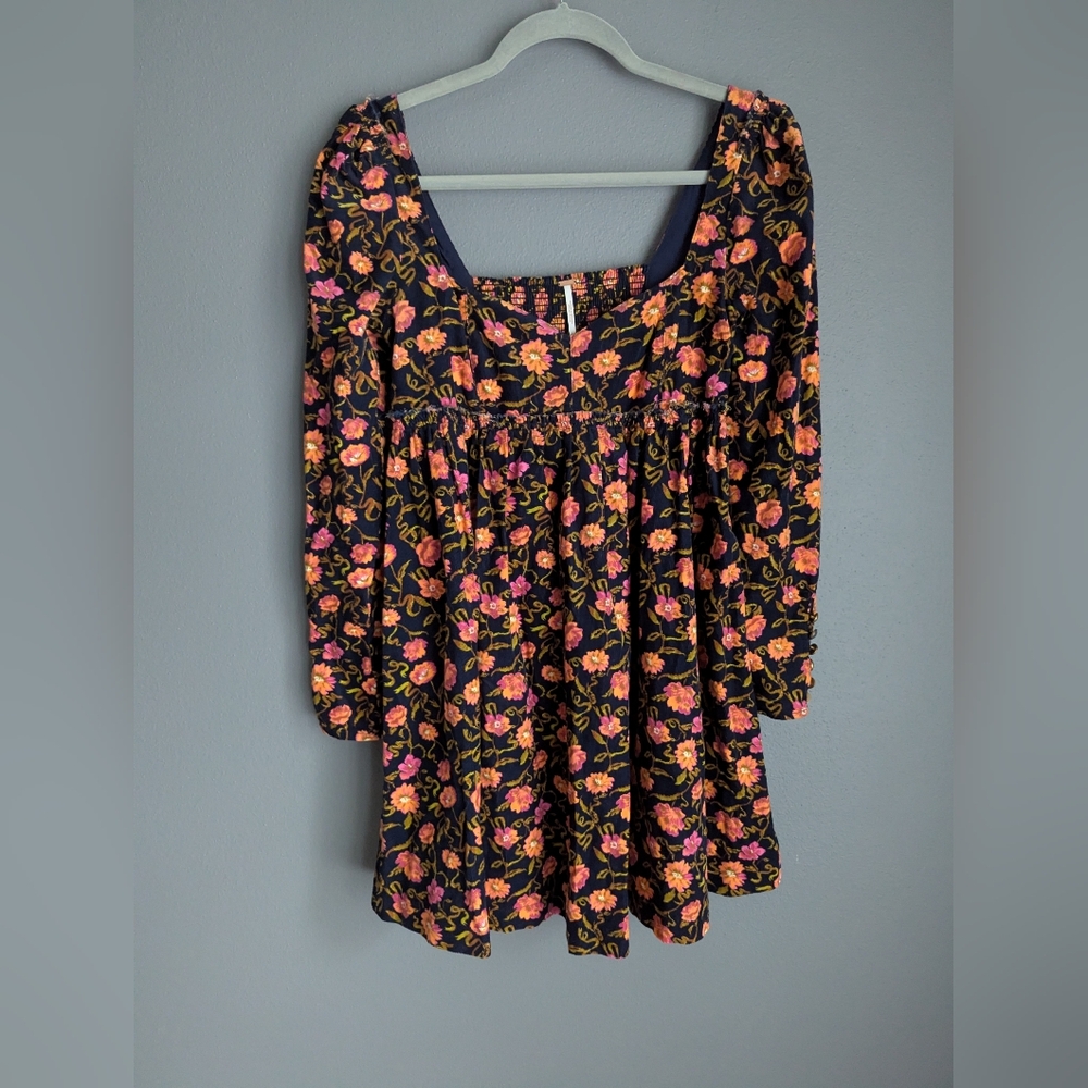 Free People Floral Dress Women's Size Xs. Deep Navy With Vibrant Pink And Orange